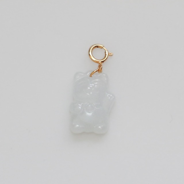 K10YG cat white ペンダントトップ A貨翡翠 jd_pt1317