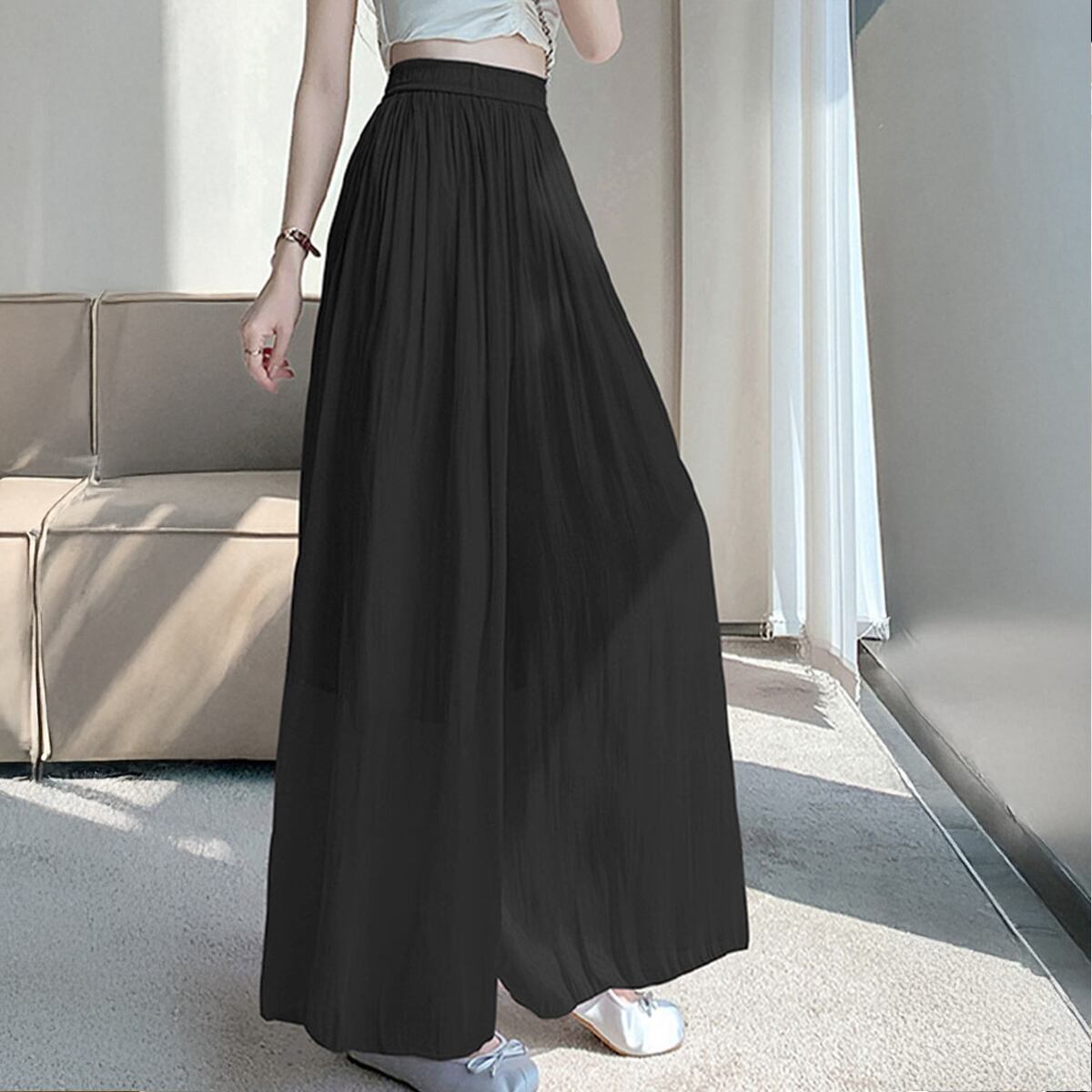 シアー ワイドパンツ レディース 春夏 韓国 接触冷感 きれいめ おしゃれ 大人 カジュアル シンプル フレアパンツ 体型カバー 光沢感 ハイウエスト 涼しい 大人可愛い 大人女子