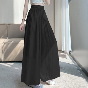 シアー ワイドパンツ レディース 春夏 韓国 接触冷感 きれいめ おしゃれ 大人 カジュアル シンプル フレアパンツ 体型カバー 光沢感 ハイウエスト 涼しい 大人可愛い 大人女子