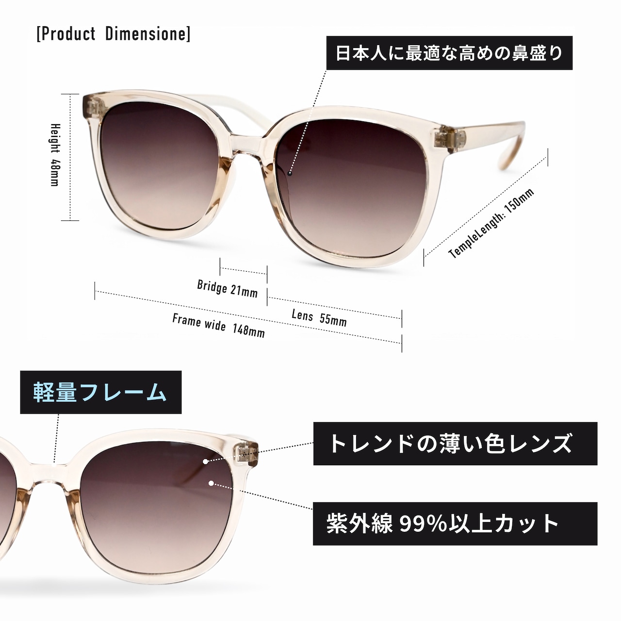 #AIRGRAM / GOLF&CITY サングラス /(形:ビッグシェイプ 色:ベージュ レンズ:スモークピンク) / TPGC-9259-3