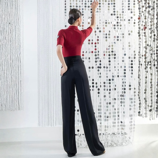 ハイウエスト ワイドレッグ センタープレス ダンスパンツ 2col D00605