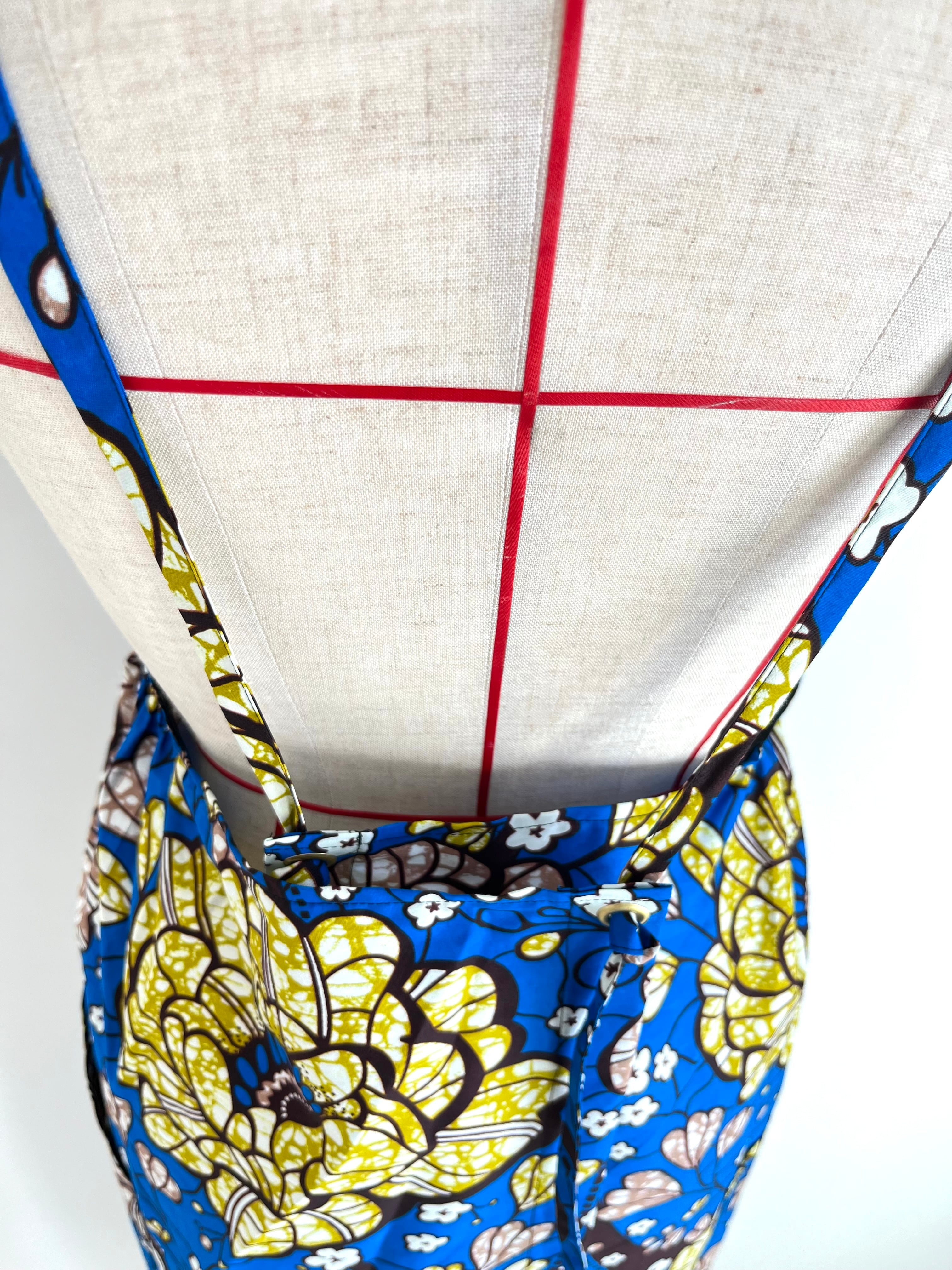 アフリカ布のナチュラルエプロン ラナンキュラス/ブルー | lalaproducts