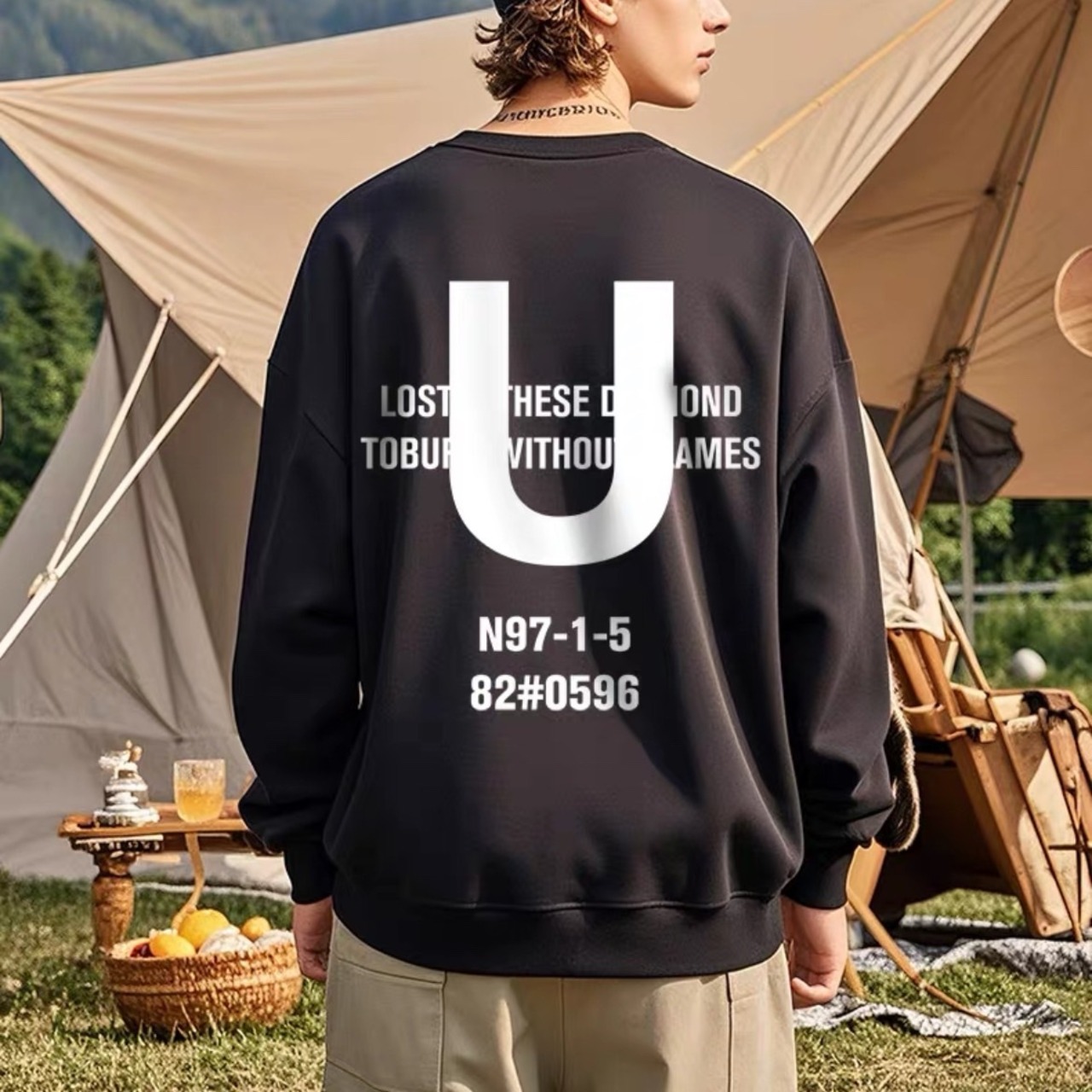 Back print crew neck sweatshirt 0048 - 1