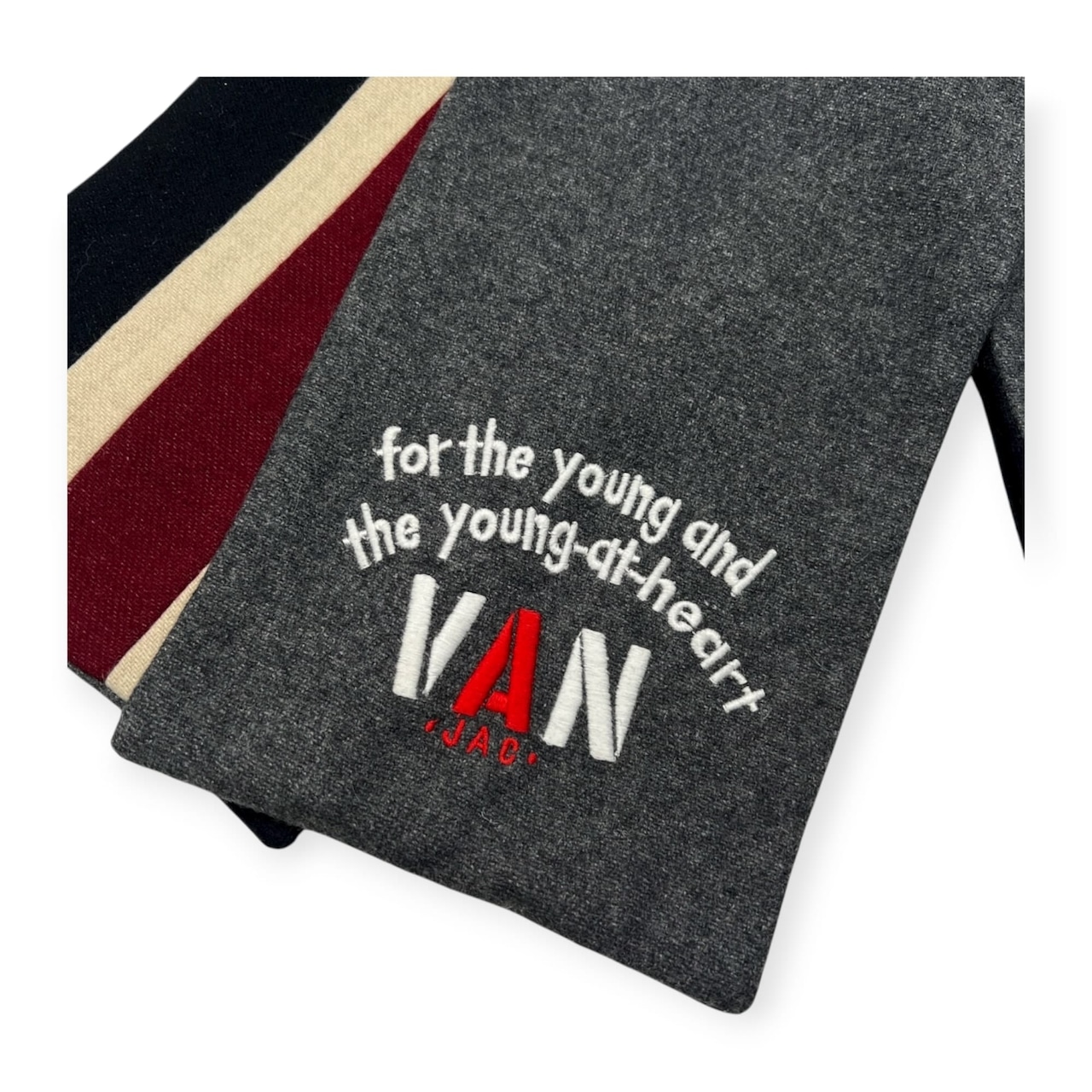 VAN JAC ヴァンヂャケット ロゴ刺繍 スクール マフラー /レッド×ネイビー×ホワイト×チャコール系