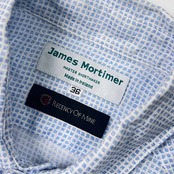 リネン100% James Mortimer RECENCY OF MINE ジェームス・モーティマー チェック風 デザイン 長袖シャツ 36/水色 メンズ アイルランド製