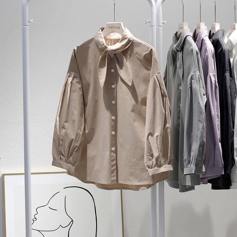 バルーンスリーブボウタイバンドカラーシャツ 00135