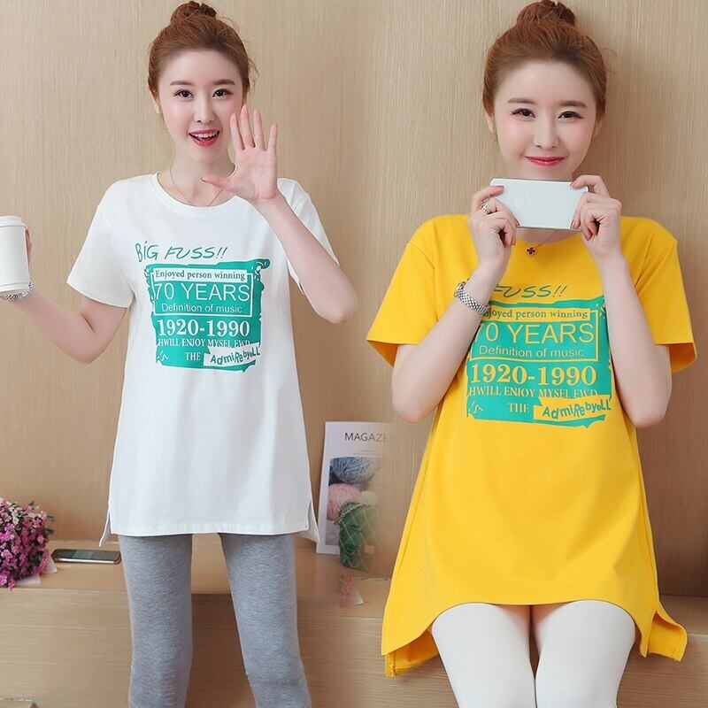 【新作】【送料無料】 2002＃マタニティ服サマーコットンレター印刷マタニティトップス服妊婦Tシャツドレス 夏物 AL expec361098991135