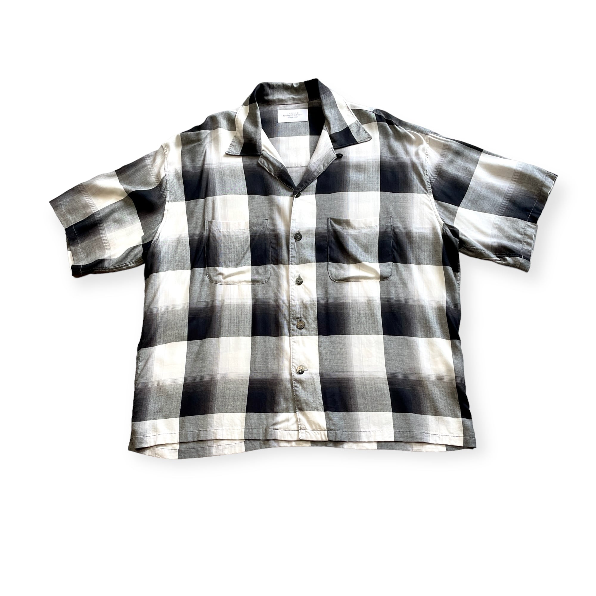 UNUSED × Sugarhill - Open Collar Ombre Check Rayon Shirt (size-3