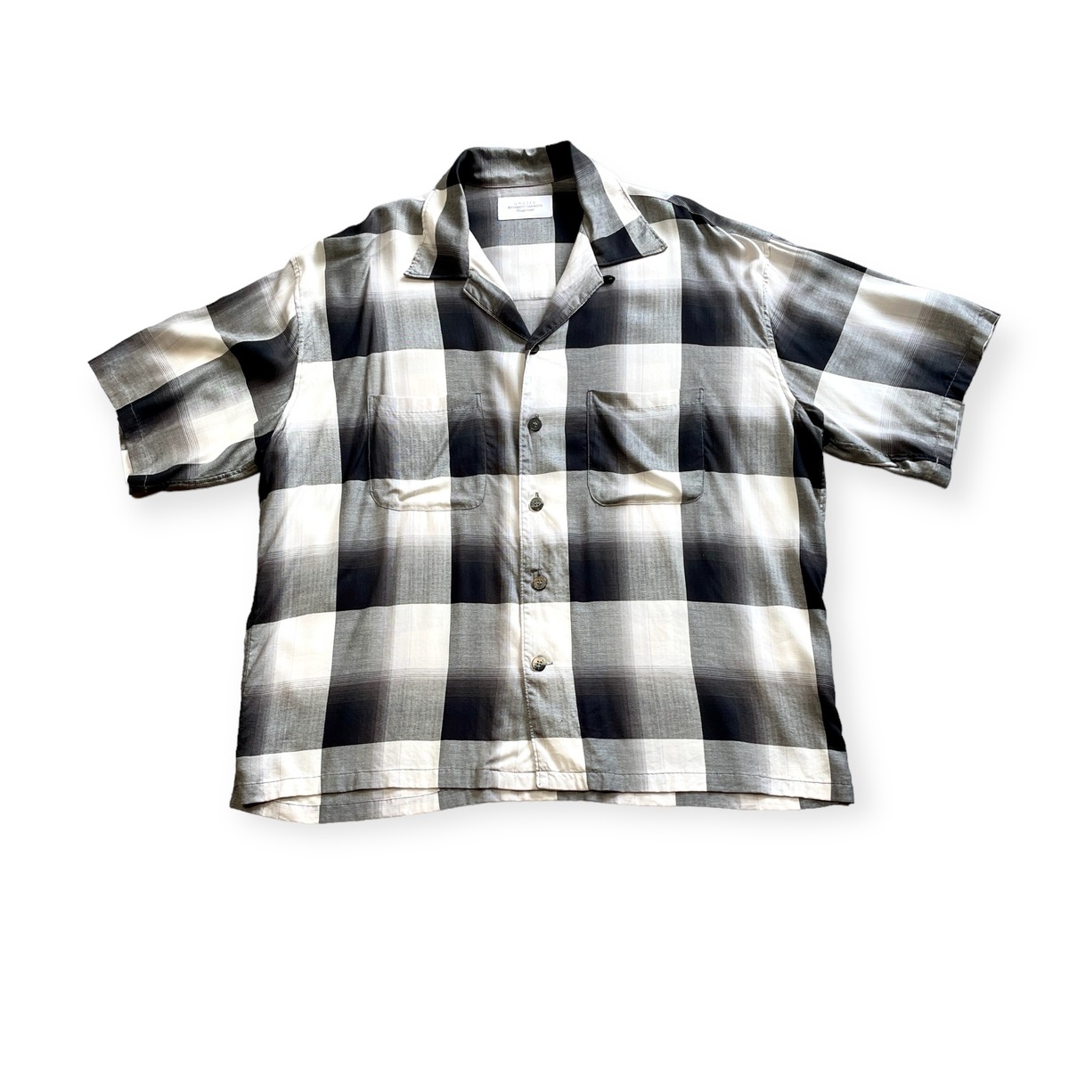 UNUSED × Sugarhill - Open Collar Ombre Check Rayon Shirt (size-3 