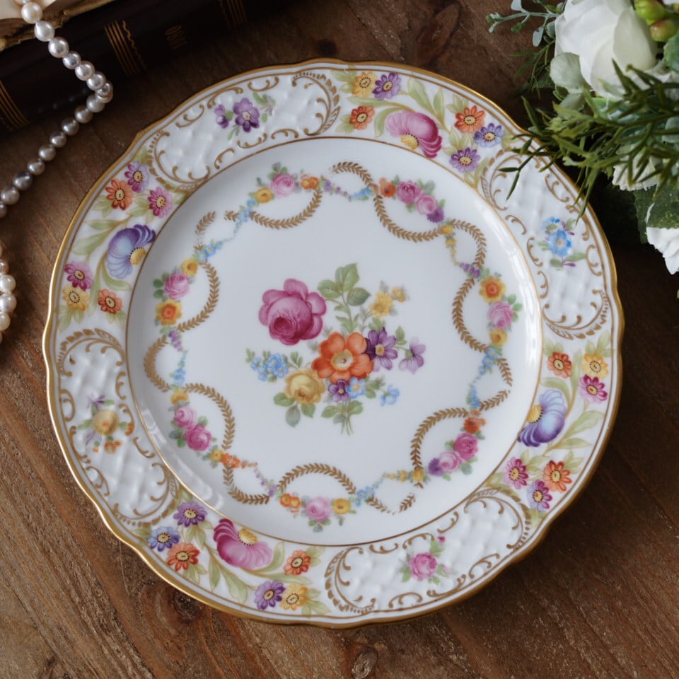 シューマンババリア ドレスデン 花柄 アンティークプレート 約20cm 5枚 シューマンババリア | antique FEELPORT アンティーク食器の専門店