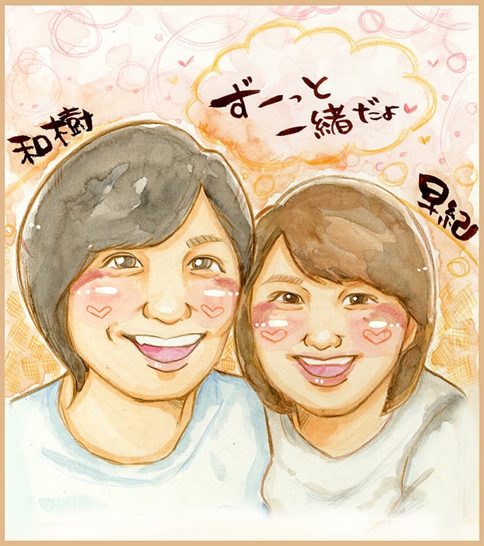 色紙 or A4】2人入り似顔絵(絵師:まな) | 似顔絵アトリエ3O-spice