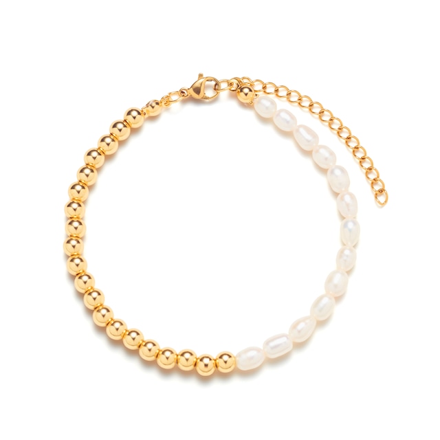 Natural freshwater pearl half anklet gold