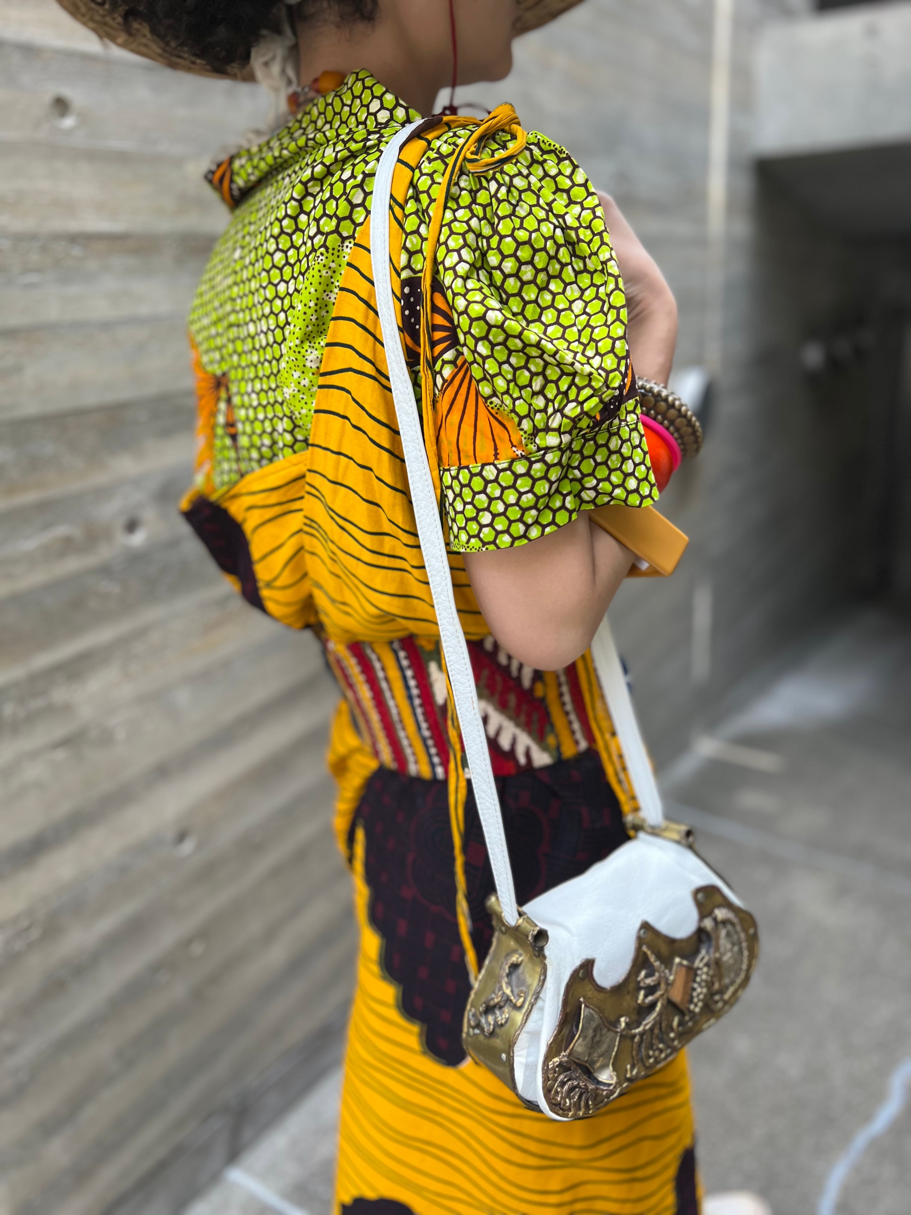 70s Mexican white leather × brass bag ( ヴィンテージ メキシカン