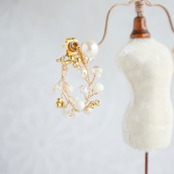 結わい　-瞬き-　【③結わい＋ひと粒（片耳ずつ）】小枝耳飾り　ワイヤーアクセサリー