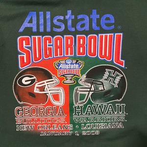 【GO XTRA】2008 Allstate Sugar Bowl シュガーボウル カレッジ 大学 フットボール ジョージア大学 ハワイ大学 プリント パーカー スウェット プルオーバー フーディー L ビッグシルエット ディープグリーン US古着