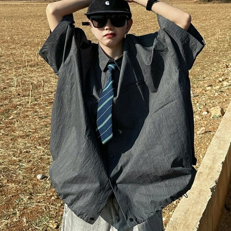 XBROヴィンテージ加工シワ感シャツアウター