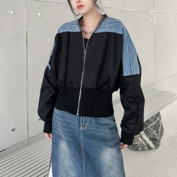 DENIM STITCH FULLZIP SHORT JACKET 2colors M-7896