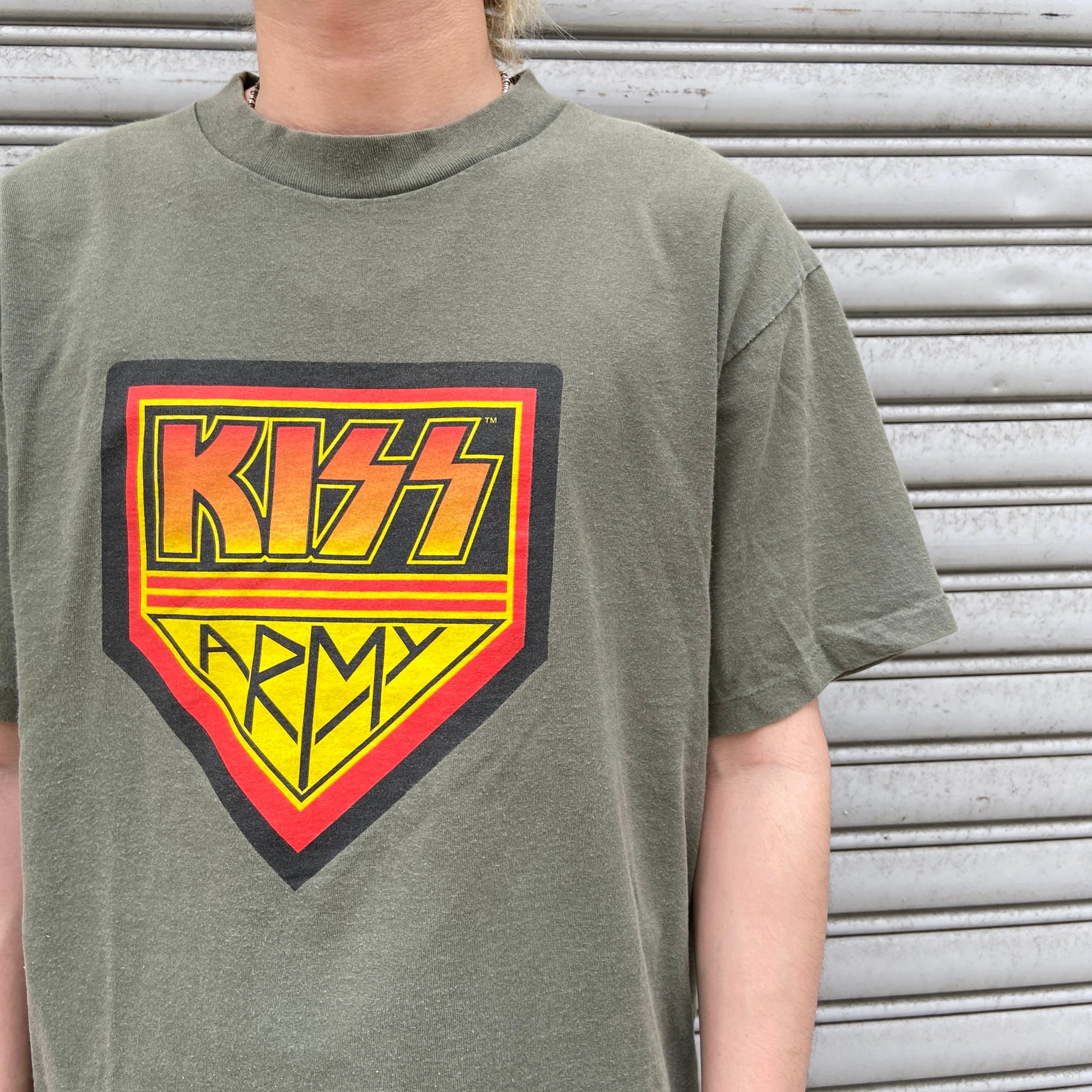 90s KISS キッス バンドTシャツ バンt プリントt カーキ L相当 | 古着