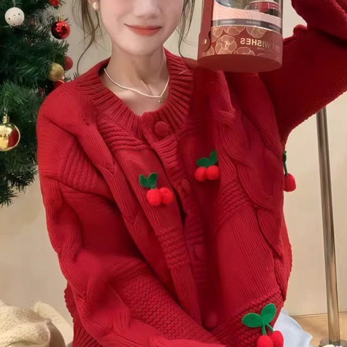 2色／チェリーモチーフニットカーデ ・74720