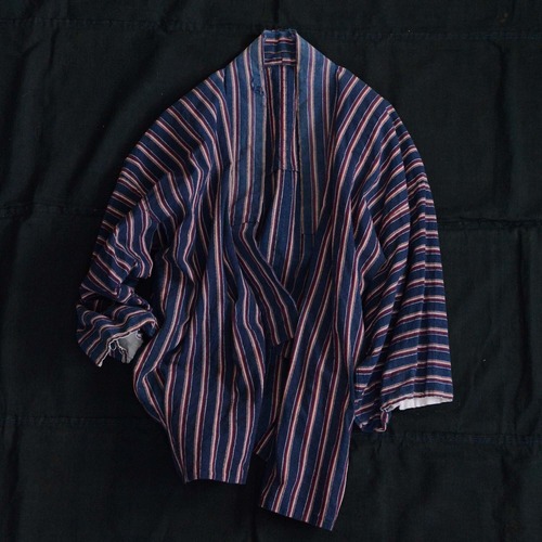 野良着 藍染 木綿 着物 縞模様 リメイク素材 ジャパンヴィンテージ 昭和 | noragi jacket indigo kimono cotton stripe japan vintage