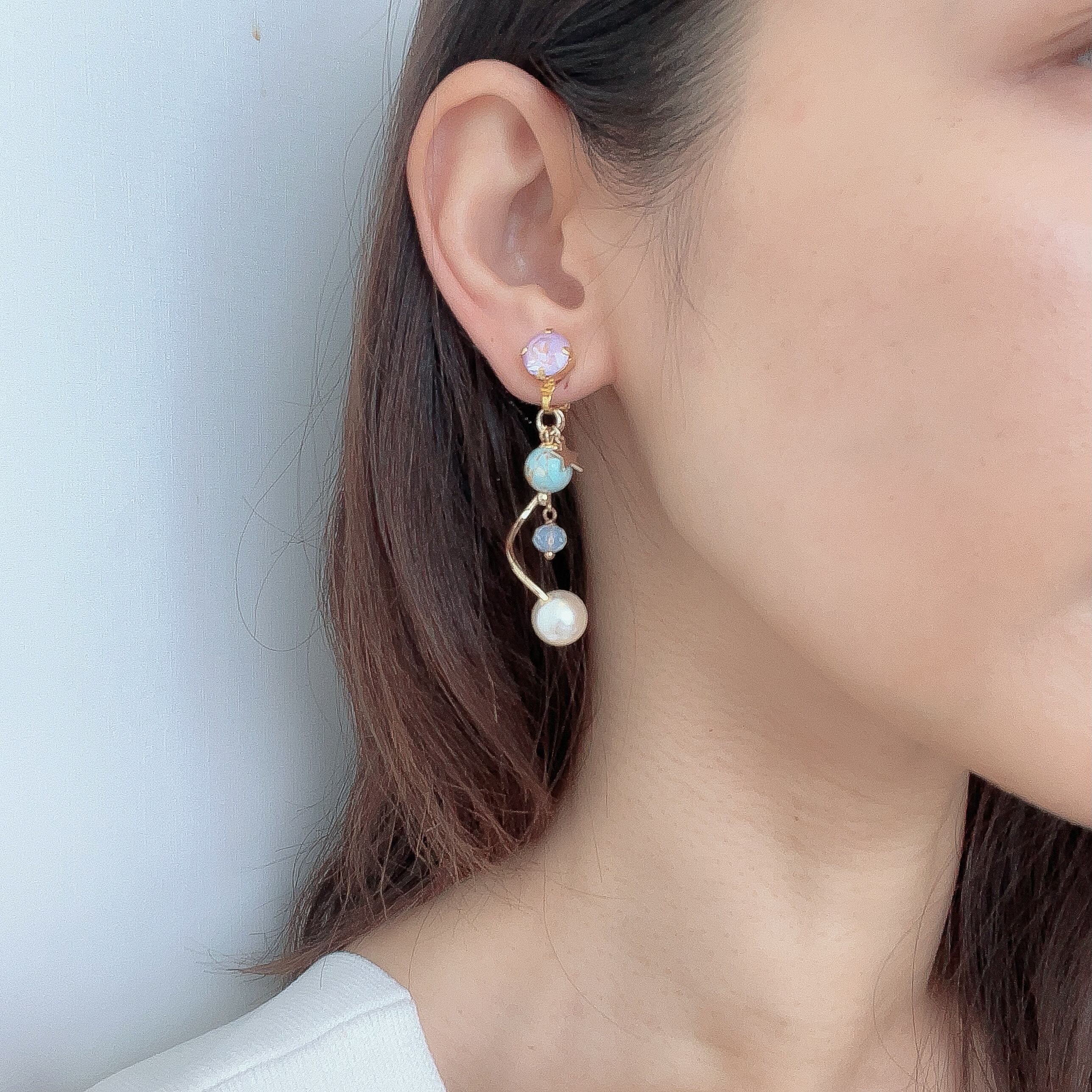 ターコイズ オニキス グラデーション ピアス ハワイ BellaAnela ターコイズ オニキス グラデーション ピアス ハワイ BellaAnela