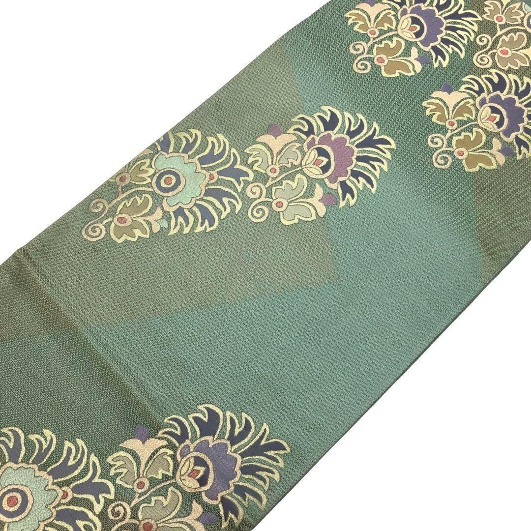 袋帯 本金箔 花模様 鴛鴦 流水 金糸 金色 フォーマル O-4550（袋帯  