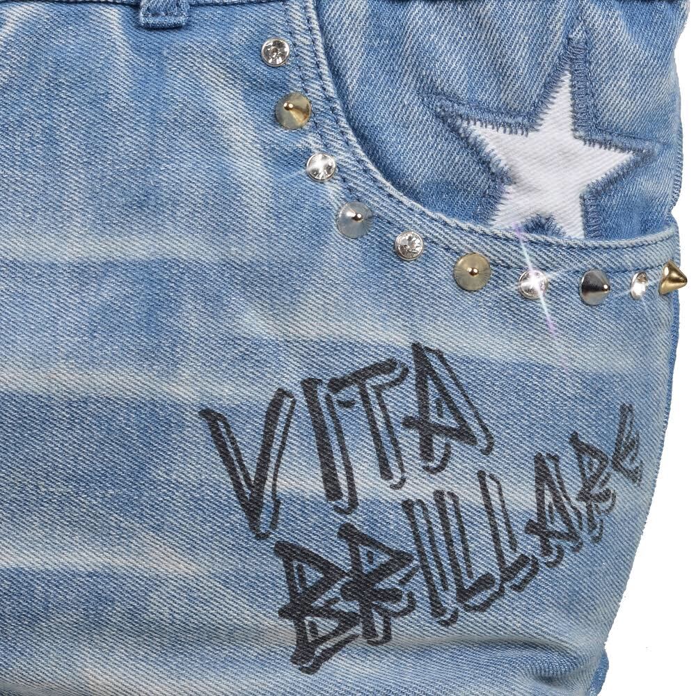 デニムリメイク風 スタッズバッグ S ライトブルー | vita brillare