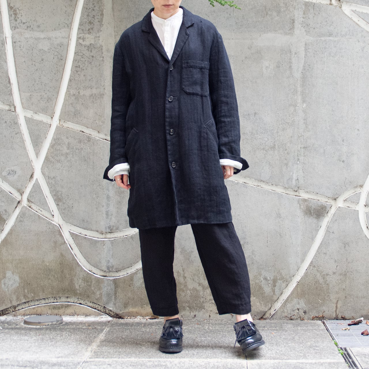 unisex coat jacket／herringbone linen〈black〉 | SALUÉ