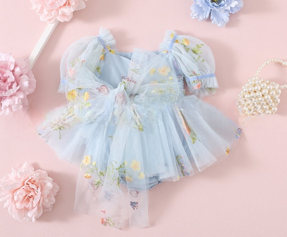 予約garden party rompers lightblue