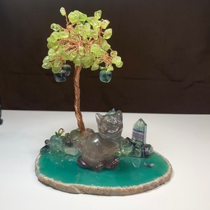 3.ペリドット招財樹×フローライトねこ