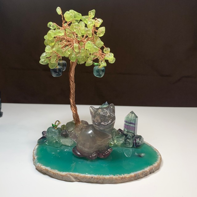 3.ペリドット招財樹×フローライトねこ