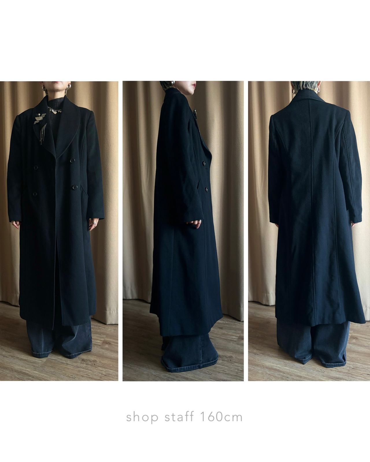 vintage brooch black long coat-5084-12