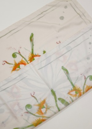 Plants Eye Reversible Scarf /  BEIGE ORANGE × WHITE ORANGE