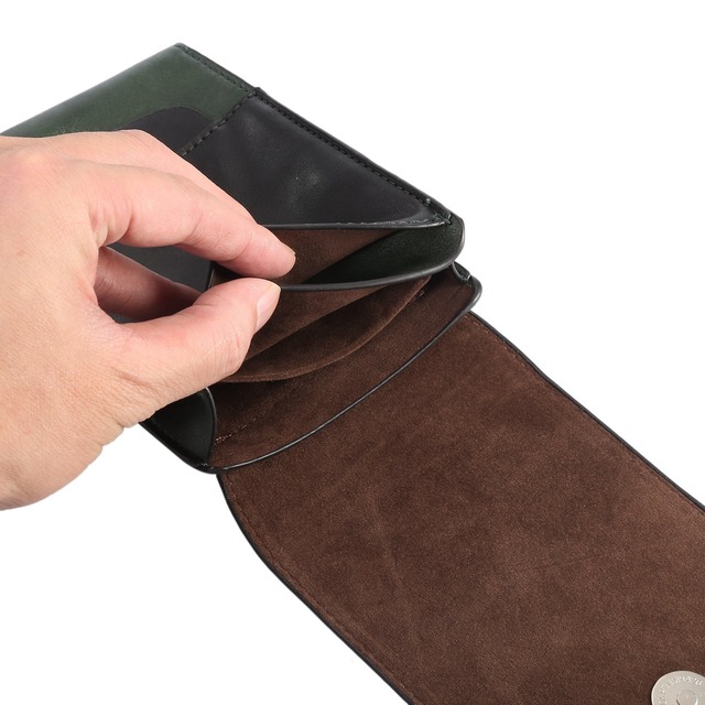 LORDWEY スマホベルトケース ウエストバッグ メイン収納部3つ ベルト装着 カラビナ付き レザー カード収納 小物 現金入れ iPhone6sPLUS iPhone7 PLUS 6.５インチ以下の各機種対応 縦型 ディー (ミドリ)