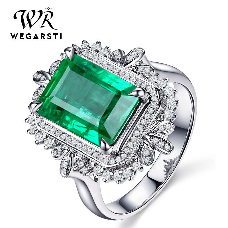 Wegarsti ホット作成ナノエメラルドリングシルバーリング女性の Wegarsti ホット作成ナノエメラルドリングシルバーリング女性の
