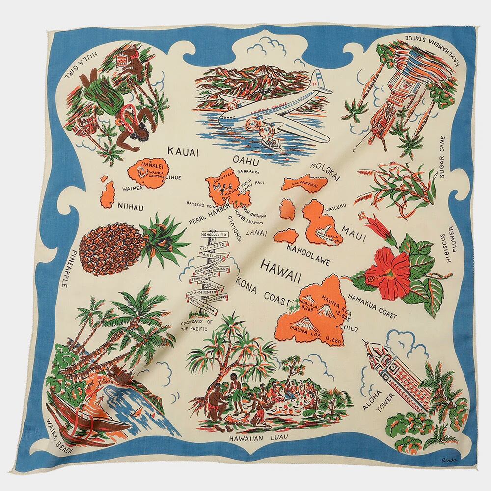 新品未使用❣️ビンドゥ　ハワイ柄　スカーフ Bindu【ビンドゥ】マッププリント64スカーフ ( HAWAII / BLUE / 2139