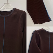 配色ラインリブknit/ダークブラウン
