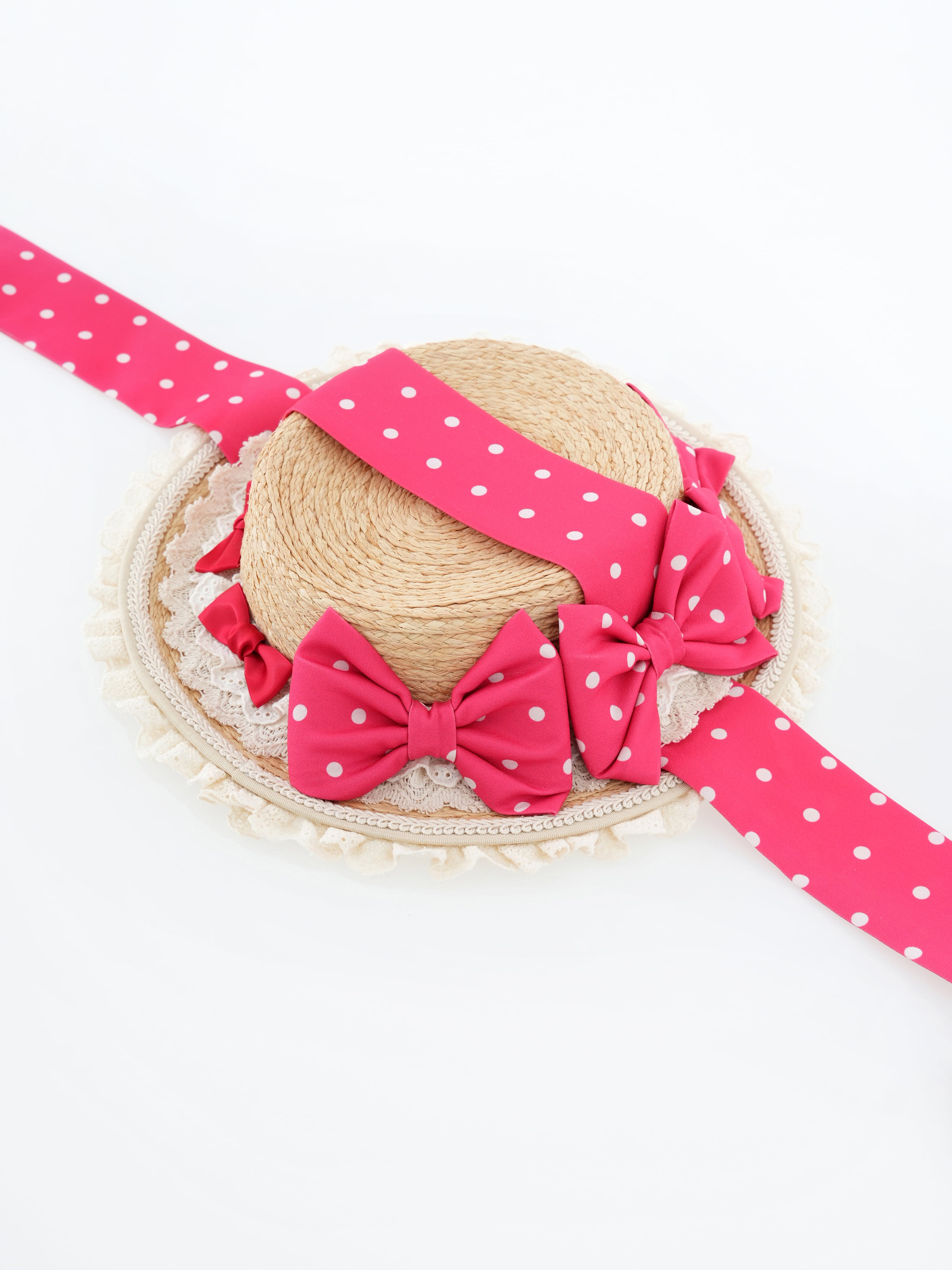 TEDDY STRAWBERRY LABEL ドットリボンストローハット【コラボ商品
