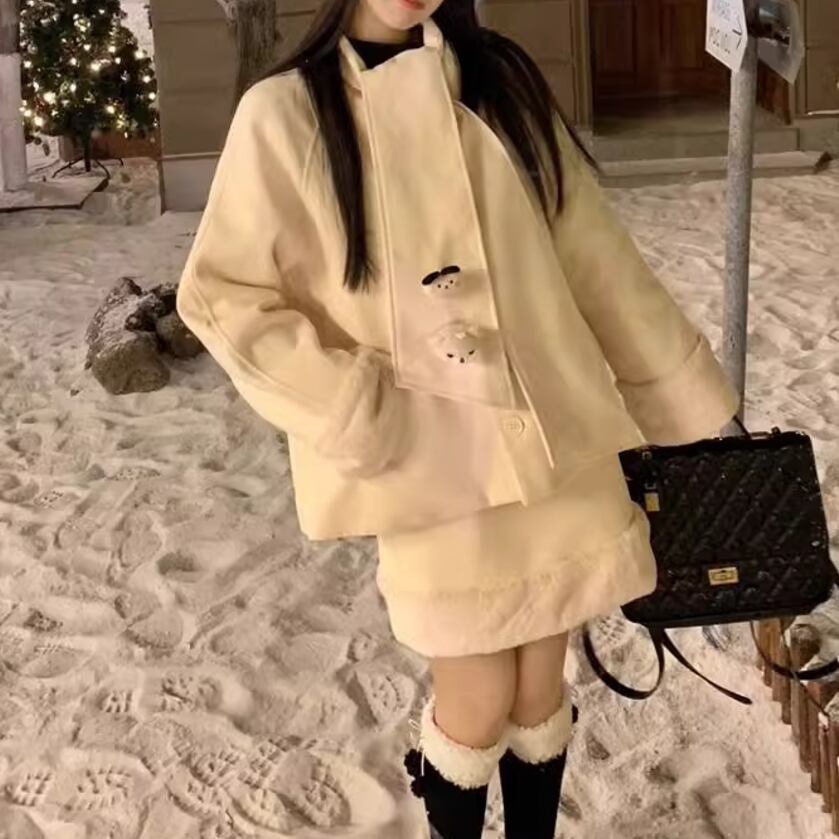 3点セット】ポイントファーショートコート＋ミニスカート＋マフラー  