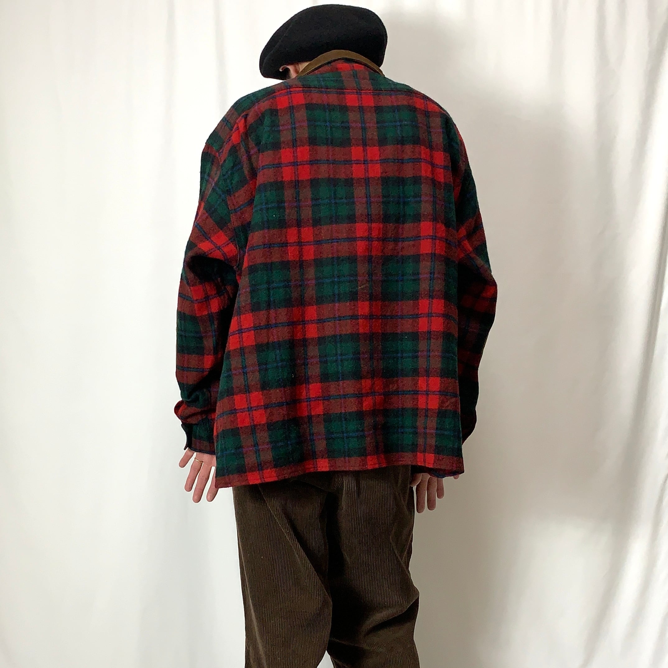 vintage old 80s Woolrich Leather Switching Wool Check Shirt ウール