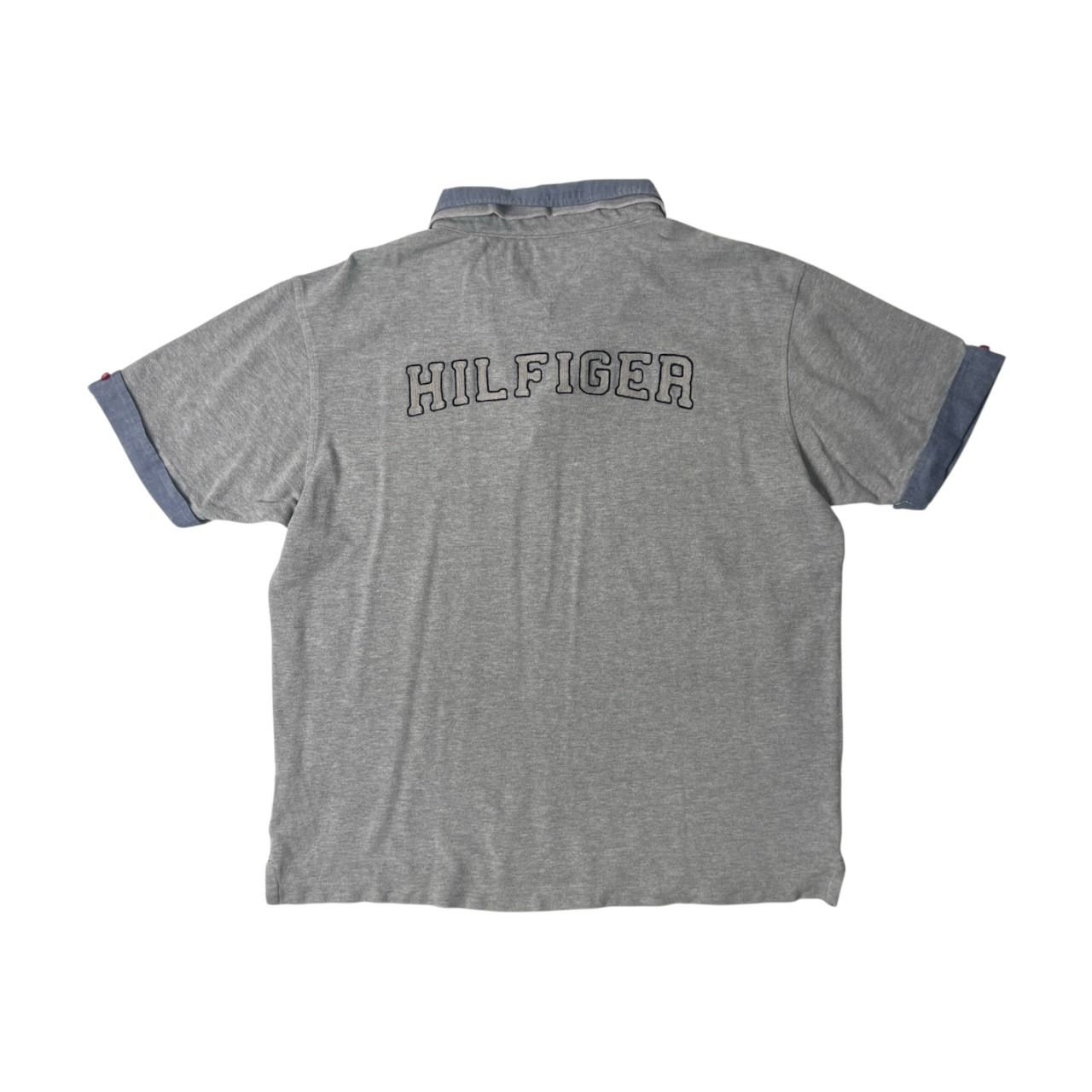 TOMMY HILFIGER トミーヒルフィガー レイヤード風 半袖ポロシャツ XXL/グレー/鹿の子