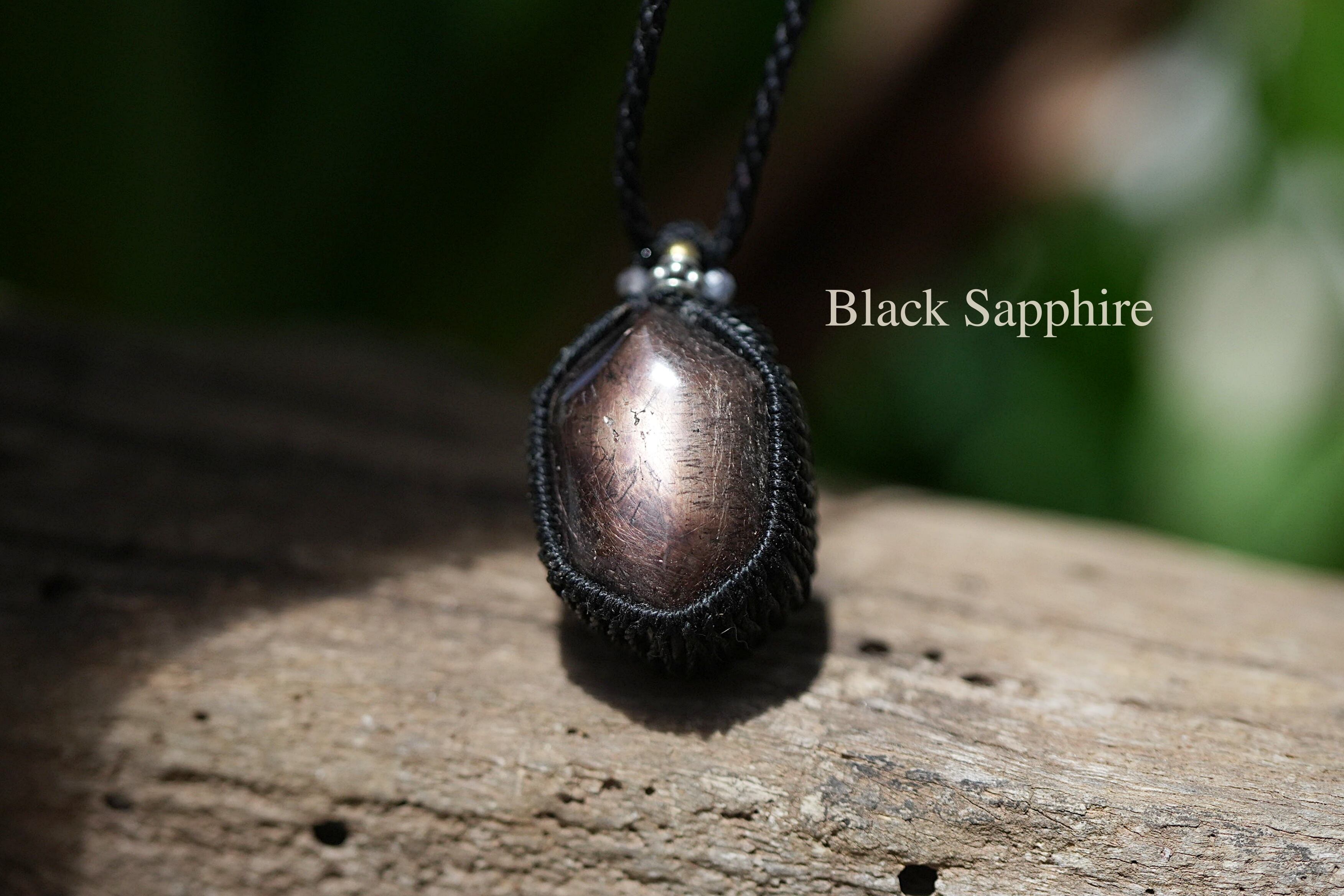 六角形の星★ブラックサファイア マクラメネックレス2149