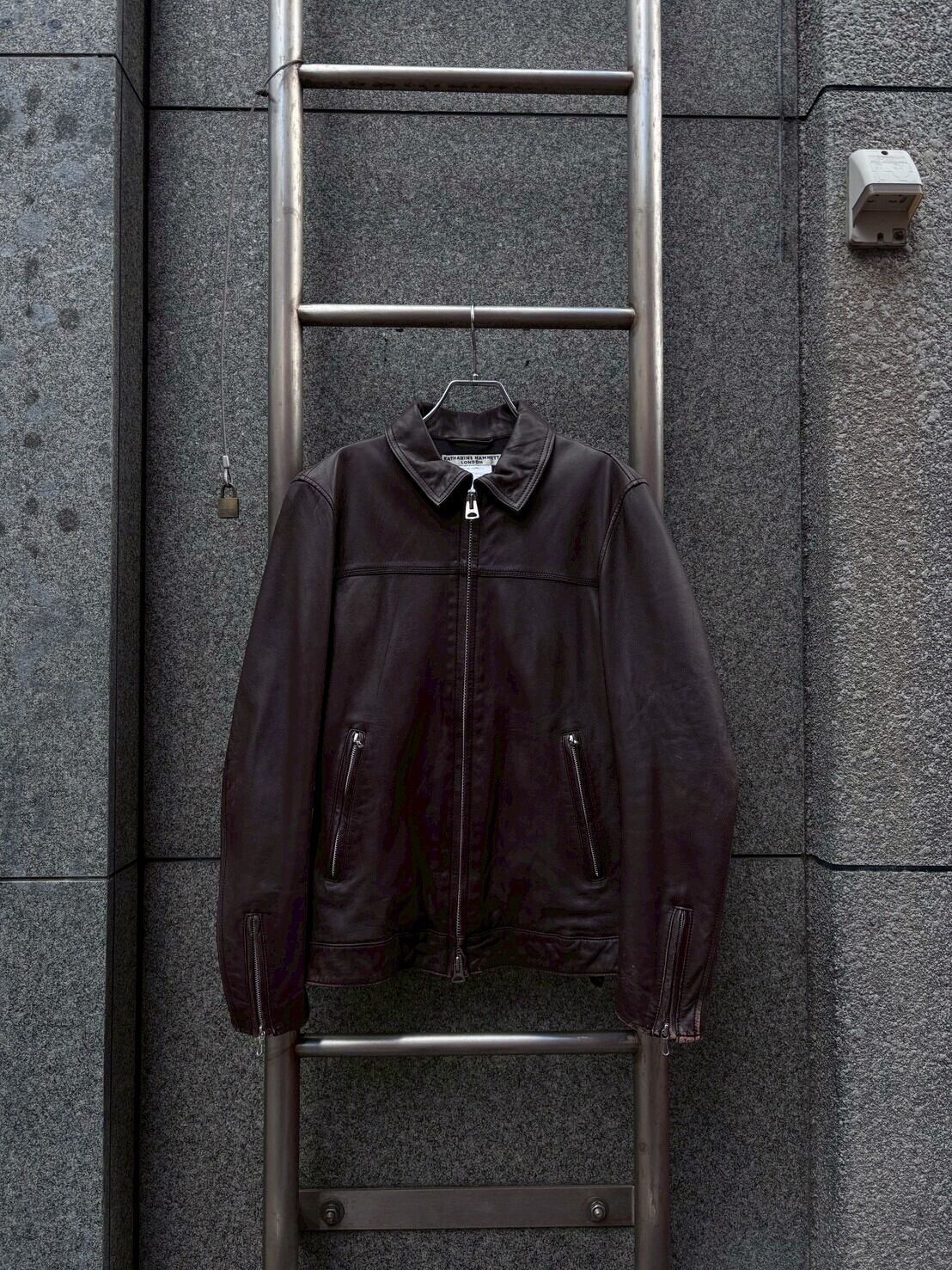 00s KATHARINE HAMNETT lamb leather wzip single riders jacket/00
