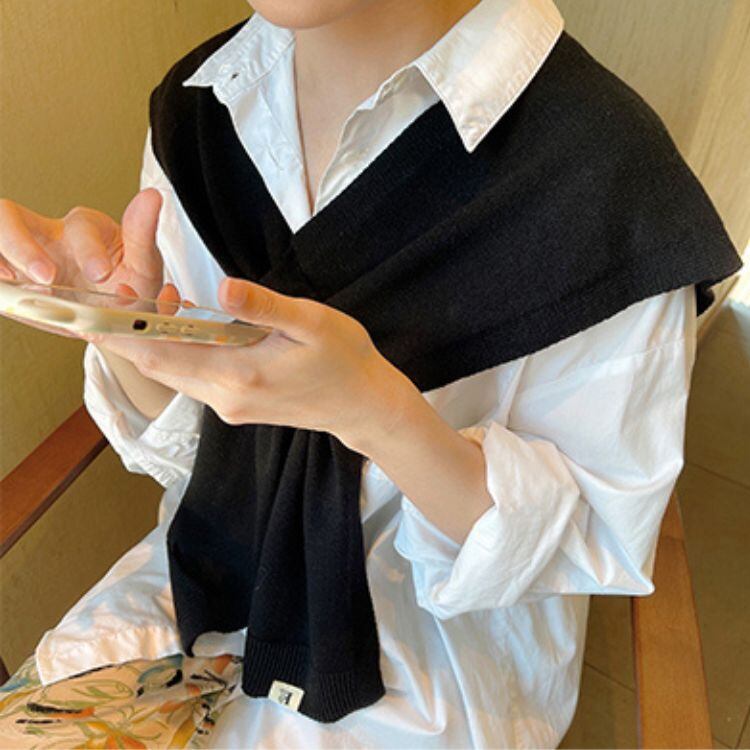 フロントクロスデザイン リブ編み ニットショール 9col N00110