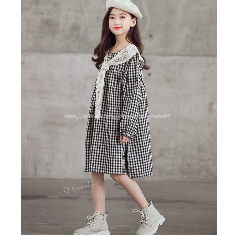 1 165 ワンピース チェック柄 ナチュラル 韓国版 韓国子供服 子供服 女の子 キッズ ジュニア Q Toworld キュートワールド 子供服