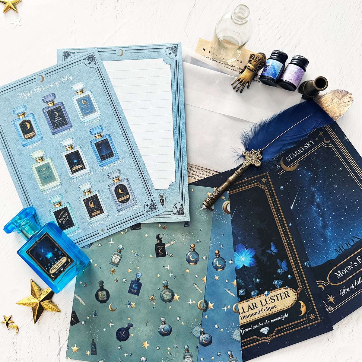 レターセット・便箋】星空香水瓶 コラージュ瓶柄 レターセット | LALA