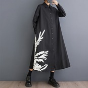 抽象柄  ロング シャツワンピース  00175