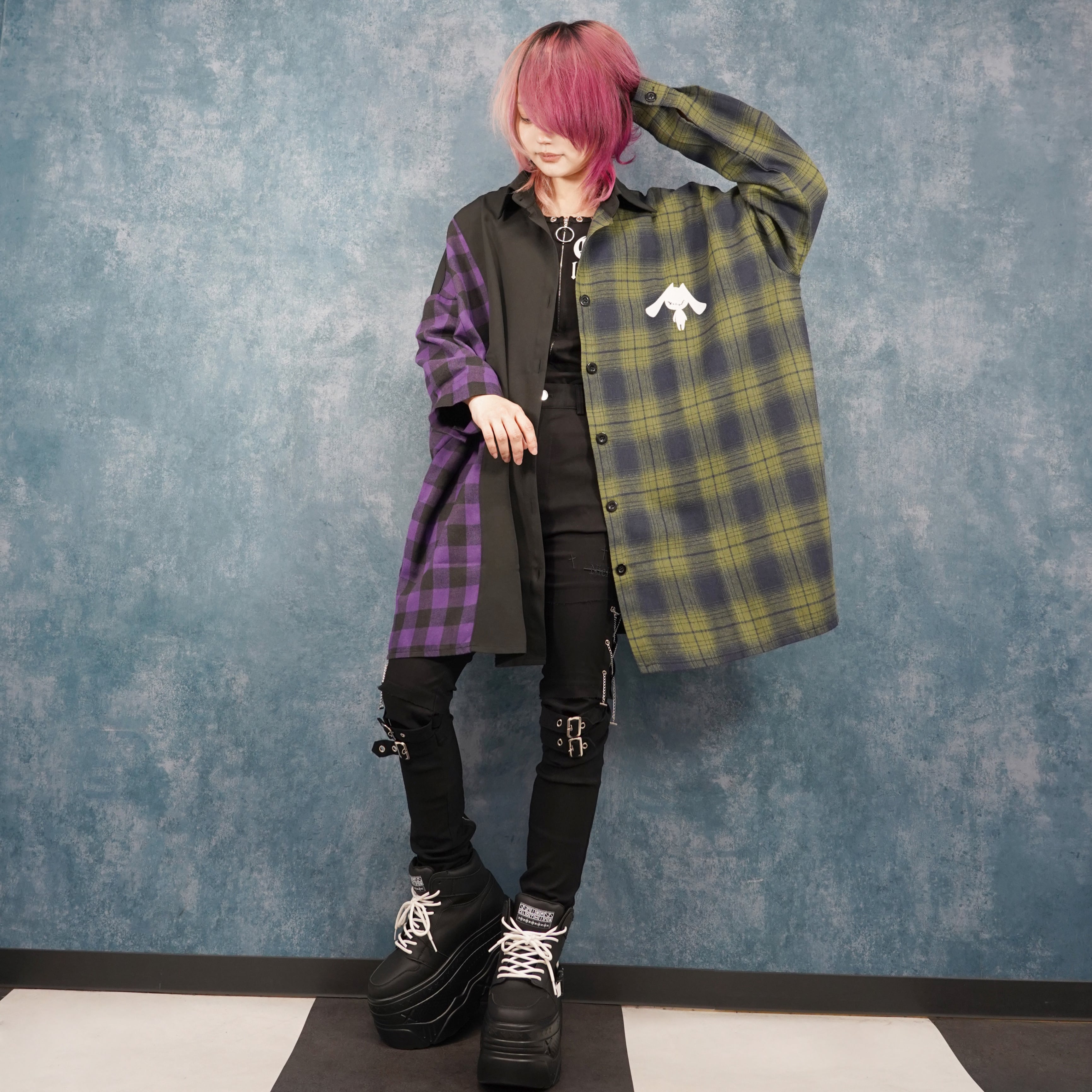 超OVERSIZE 袖丈アシンメトリーチェック柄切替シャツ. | NIER CLOTHING