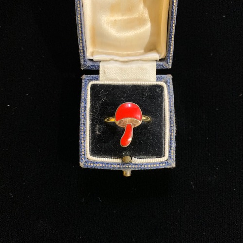 Red enameled mushroom ring