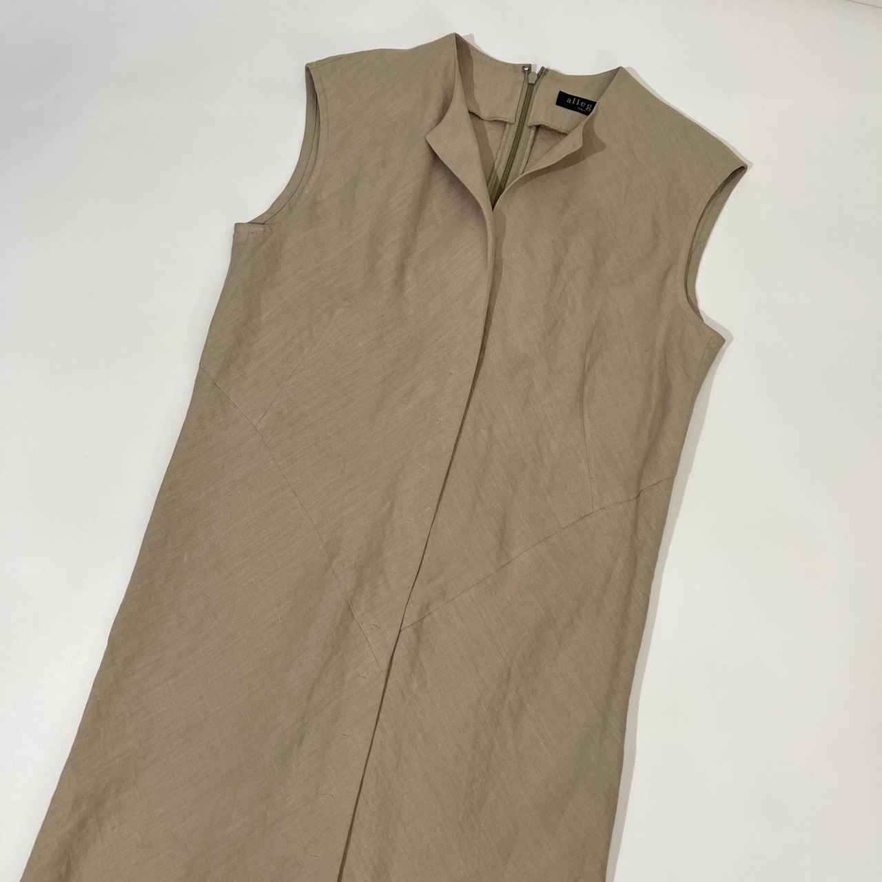 allegri アレグリ リネン100% ノースリーブ ロングワンピース カーキベージュ